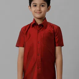 Ramraj Boys Spread Collar Solid Silk Casual Shirt-image-87
