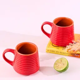 WEAVING HOMES Red 2 Pieces Textured Ceramic Matte Mugs-14
