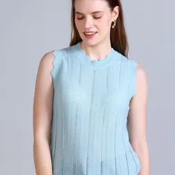Mast & Harbour Self Design Round Neck Sleeveless Pure Cotton Top-picture-40