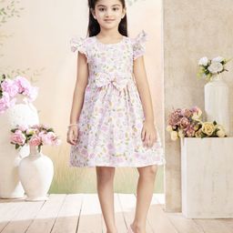 Aarika Floral Print Flutter Sleeve Fit & Flare Dress-picture-4