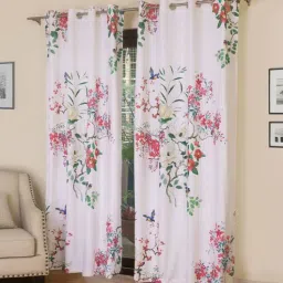 White Floral Polyester 7 Ft Semisheer Eyelet Door Curtains (Set of 2) by ROSARAHOME-picture-26