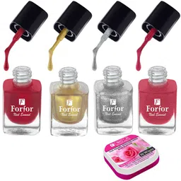 FORFOR Set of 4 Perfect Stay Fast Dry Glossy Nail Enamel - 5ml each & 30 Removal Wipes-image-55