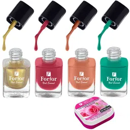 FORFOR Set of 4 Perfect Stay Fast Dry Glossy Nail Enamel - 5ml each & 30 Removal Wipes-97