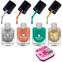 FORFOR Set of 4 Perfect Stay Fast Dry Glossy Nail Enamel - 5ml each & 30 Removal Wipes-image-30