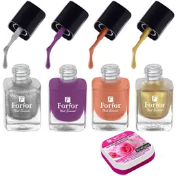 FORFOR Set of 4 Perfect Stay Fast Dry Glossy Nail Enamel - 5ml each & 30 Removal Wipes-image-31