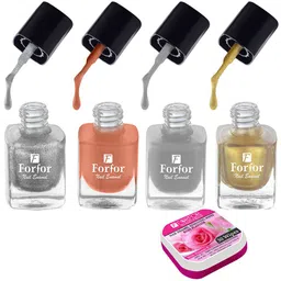 FORFOR Set of 4 Perfect Stay Fast Dry Glossy Nail Enamel - 5ml each & 30 Removal Wipes-98