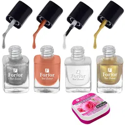 FORFOR Set of 4 Perfect Stay Fast Dry Glossy Nail Enamel - 5ml each & 30 Removal Wipes-image-36