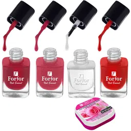 FORFOR Set of 4 Perfect Stay Fast Dry Glossy Nail Enamel - 5ml each & 30 Removal Wipes-4