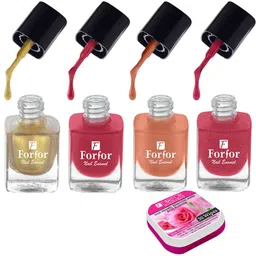 FORFOR Set of 4 Perfect Stay Fast Dry Glossy Nail Enamel - 5ml each & 30 Removal Wipes-12