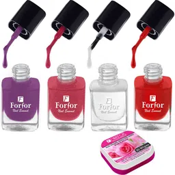 FORFOR Set of 4 Perfect Stay Fast Dry Glossy Nail Enamel - 5ml each & 30 Removal Wipes-image-4