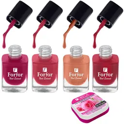 FORFOR Set of 4 Perfect Stay Fast Dry Glossy Nail Enamel - 5ml each & 30 Removal Wipes-13