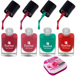 FORFOR Set of 4 Perfect Stay Fast Dry Glossy Nail Enamel - 5ml each & 30 Removal Wipes-image-7