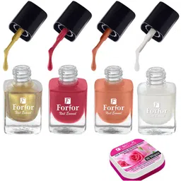 FORFOR Set of 4 Perfect Stay Fast Dry Glossy Nail Enamel - 5ml each & 30 Removal Wipes-image-74