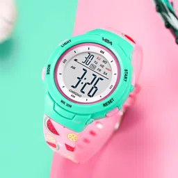 V2A Kids Patterned Round Shaped Multi Function Digital Watch DK8217P-Fruit-Pink-76