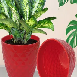 Kuber Industries Red 4 Pieces Textured Planters-50