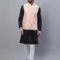 SOJANYA Leheriya Embroidered Sequinned Kurta with Churidar & Nahru Jacket-picture-51