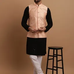 SOJANYA Ethnic Embroidered Sequinned Pure Cotton Kurta & Churidar With Nehru Jacket-picture-55