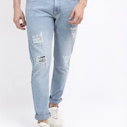 KETCH Men Blue Tapered Fit Mildly Distressed Heavy Fade Cotton Stretchable Jeans-image-63