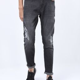LOCOMOTIVE Men Charcoal Tapered Fit Highly Distressed Light Fade Ripped Stretchable Jeans-image-48