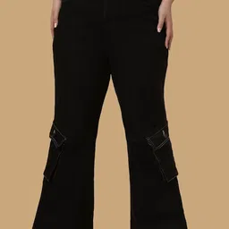 Turning Blue Women Plus Size Flared Leg Cargo Jeans-picture-17