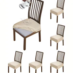 HOKIPO Beige 6 Pieces Waterproof Stretchable Chair Seat Covers-15