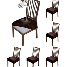 HOKIPO Brown 6 Pieces Waterproof Stretchable Chair Seat Covers-image-25