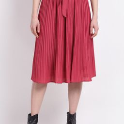 La Zoire Women Pink Solid Accordion Pleats Skirt-image-70
