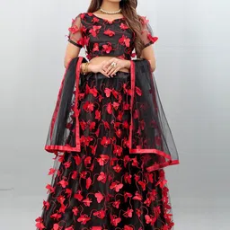 APNISHA Embroidered Semi-Stitched Lehenga & Unstitched Blouse With Dupatta-picture-7
