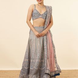 MOHEY Embroidered Velvet Semi-Stitched Lehenga & Unstitched Blouse With Dupatta & Belt-image-74
