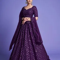 KALINI Embroidered Sequinned Semi-Stitched Lehenga & Unstitched Blouse With Dupatta-57