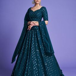 KALINI Embroidered Sequinned Semi-Stitched Lehenga & Unstitched Blouse With Dupatta-5