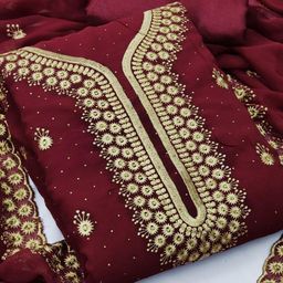 MANVAA Ethnic Motif Embroidered Zari Unstitched Dress Material-image-13