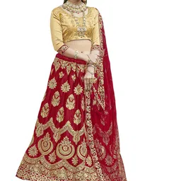 MANVAA Embroidered Thread Work Semi-Stitched Lehenga & Unstitched Blouse With Dupatta-picture-8