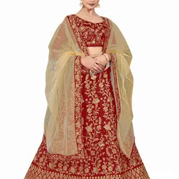 MANVAA Embroidered Zari Semi-Stitched Lehenga & Unstitched Blouse With Dupatta-image-93