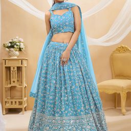 FABPIXEL Embroidered Sequinned Semi-Stitched Lehenga Choli With Dupatta-picture-15