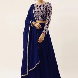 FABPIXEL Embroidered Thread Work Semi-Stitched Lehenga Choli With Dupatta-11