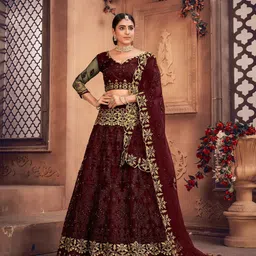 KALINI Embroidered Thread Work Semi-Stitched Lehenga & Unstitched Blouse With Dupatta-picture-2