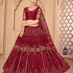 KALINI Embroidered Thread Work Semi-Stitched Lehenga & Unstitched Blouse With Dupatta-image-48
