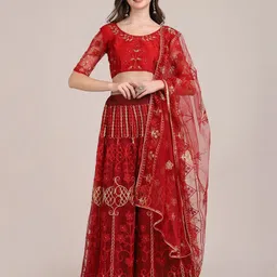 KALINI Embroidered Thread Work Semi-Stitched Lehenga & Unstitched Blouse With Dupatta-8