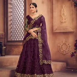 KALINI Embroidered Thread Work Semi-Stitched Lehenga & Unstitched Blouse With Dupatta-image-43