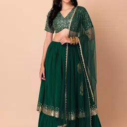 FABPIXEL Embellished Sequinned Semi-Stitched Lehenga Choli With Dupatta-picture-54