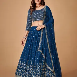 Fusionic Embroidered Mirror Work Semi-Stitched Lehenga Choli With Dupatta-image-78