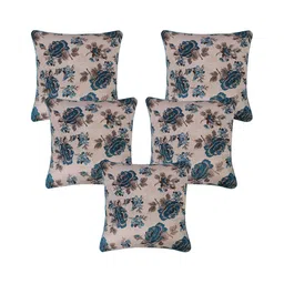 TANLOOMS Teal & Beige 5Pcs Floral Square Cushion Covers-12