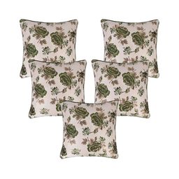 TANLOOMS Green & Beige 5Pcs Floral Square Cushion Covers-image-21