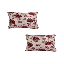 TANLOOMS Maroon & Beige 2Pcs Floral Rectangle Cushion Covers-image-5