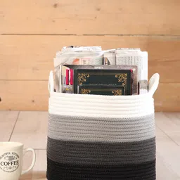 Pano Grey & Black Striped Round Storage Basket With Handles-10