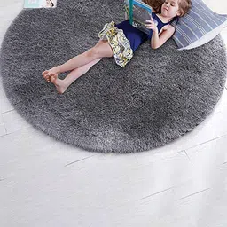 AaHo Decor Grey Round Plain Fluffy Shaggy Rug Carpet-image-56