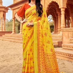 Anouk Yellow Floral Printed Pure Chiffon Bagh Saree-picture-13