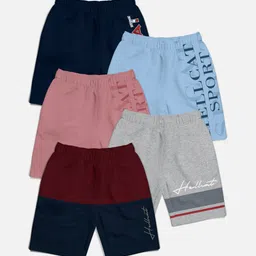 HELLCAT Boys Pack Of 5 Typography Printed Cotton Shorts-image-31