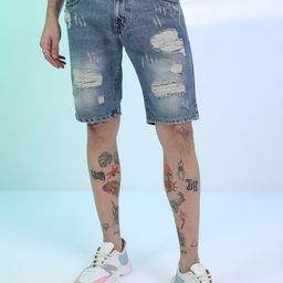 HIGHLANDER Men Washed Knee Length Regular Fit Cotton Denim Shorts-image-76